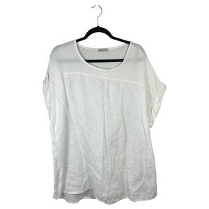 Bella Umbra Italy Linen White Short Sleeve Flowy Blouse Size 1X